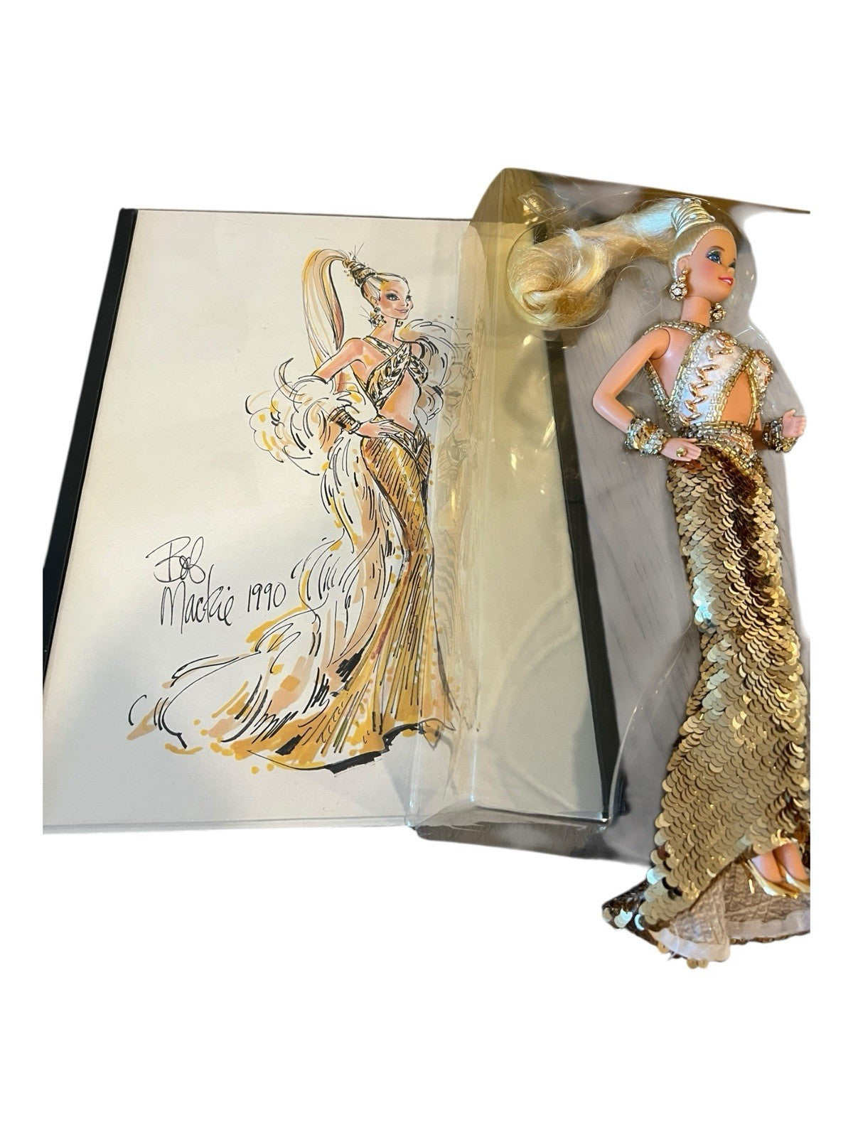 Mattel Barbie Doll Bob Mackie Gold 1990 Limited Edition Vintage box lid is broke