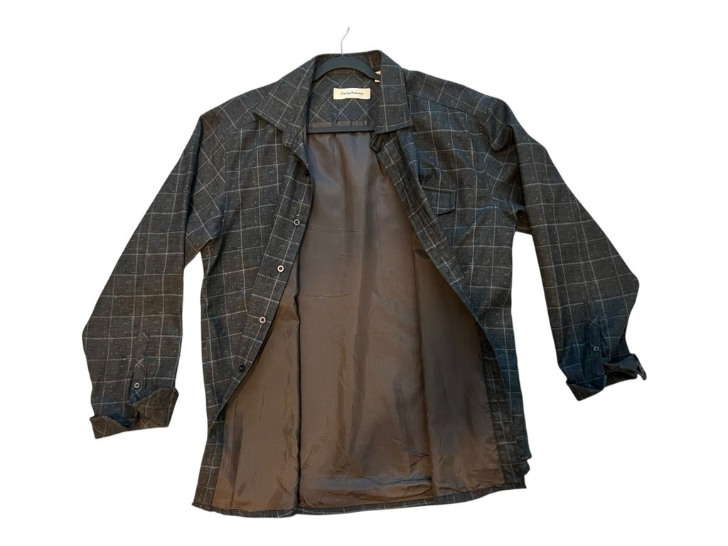 Tommy Bahama Shacket Jacket Men's Size  XL Brown Plaid Button Up Shirt Pockets