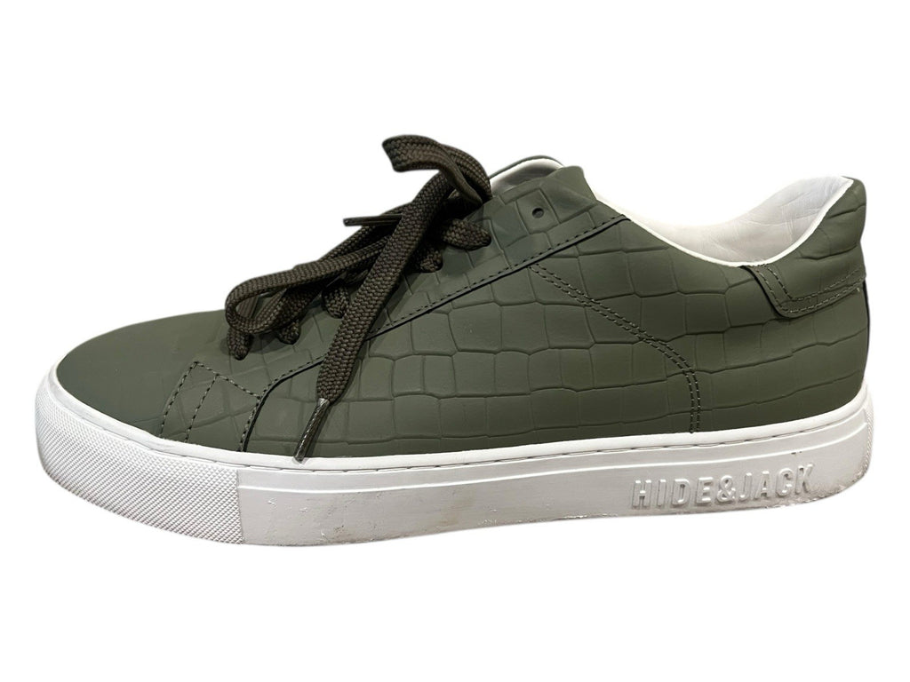 Hide & Jack Leather Croc Embossed Sneaker Green Size 10
