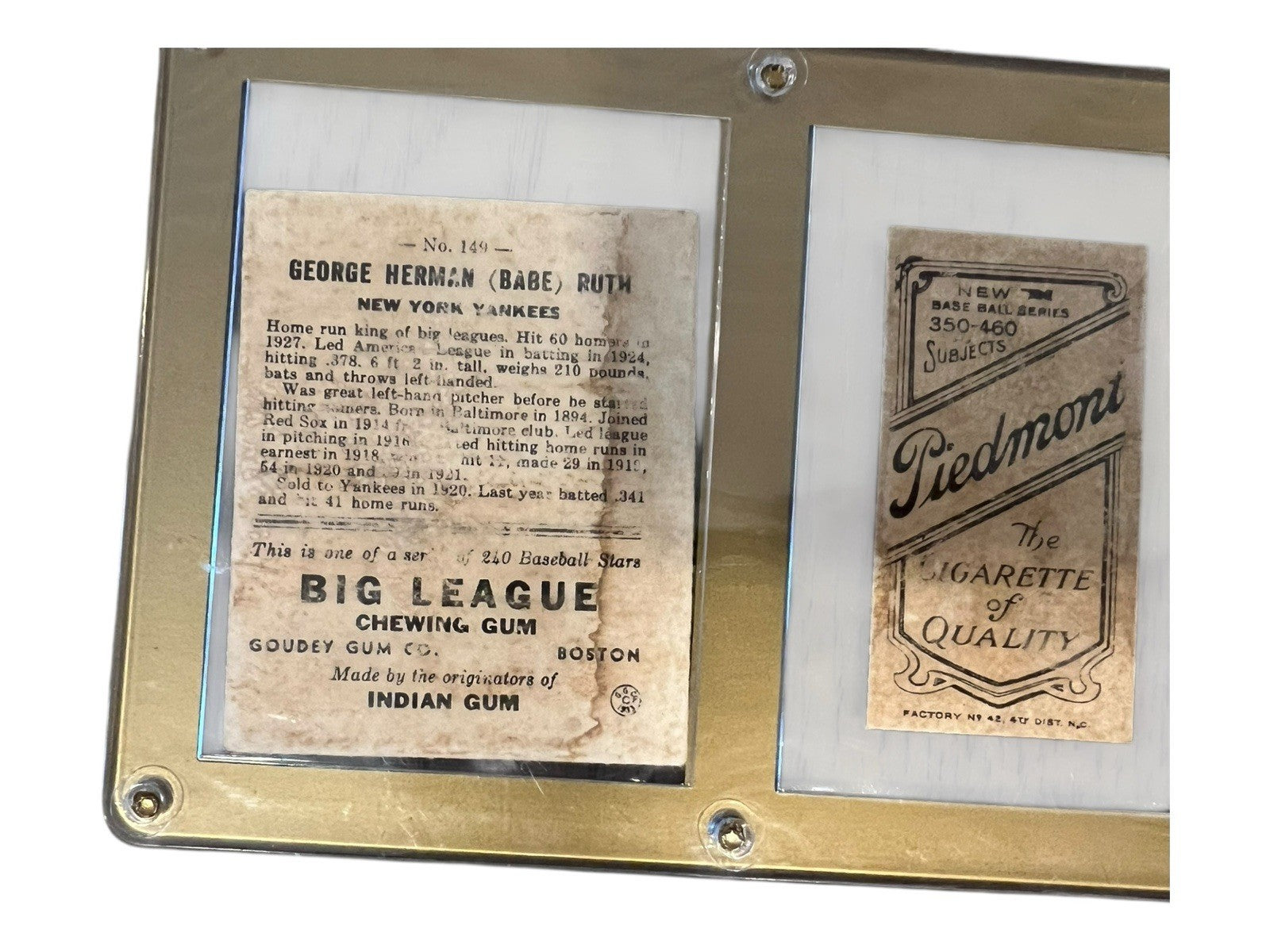 1933 Goudey Babe Ruth Type IV Baseball Card, Ted Williams & T206 Series TY Cobb