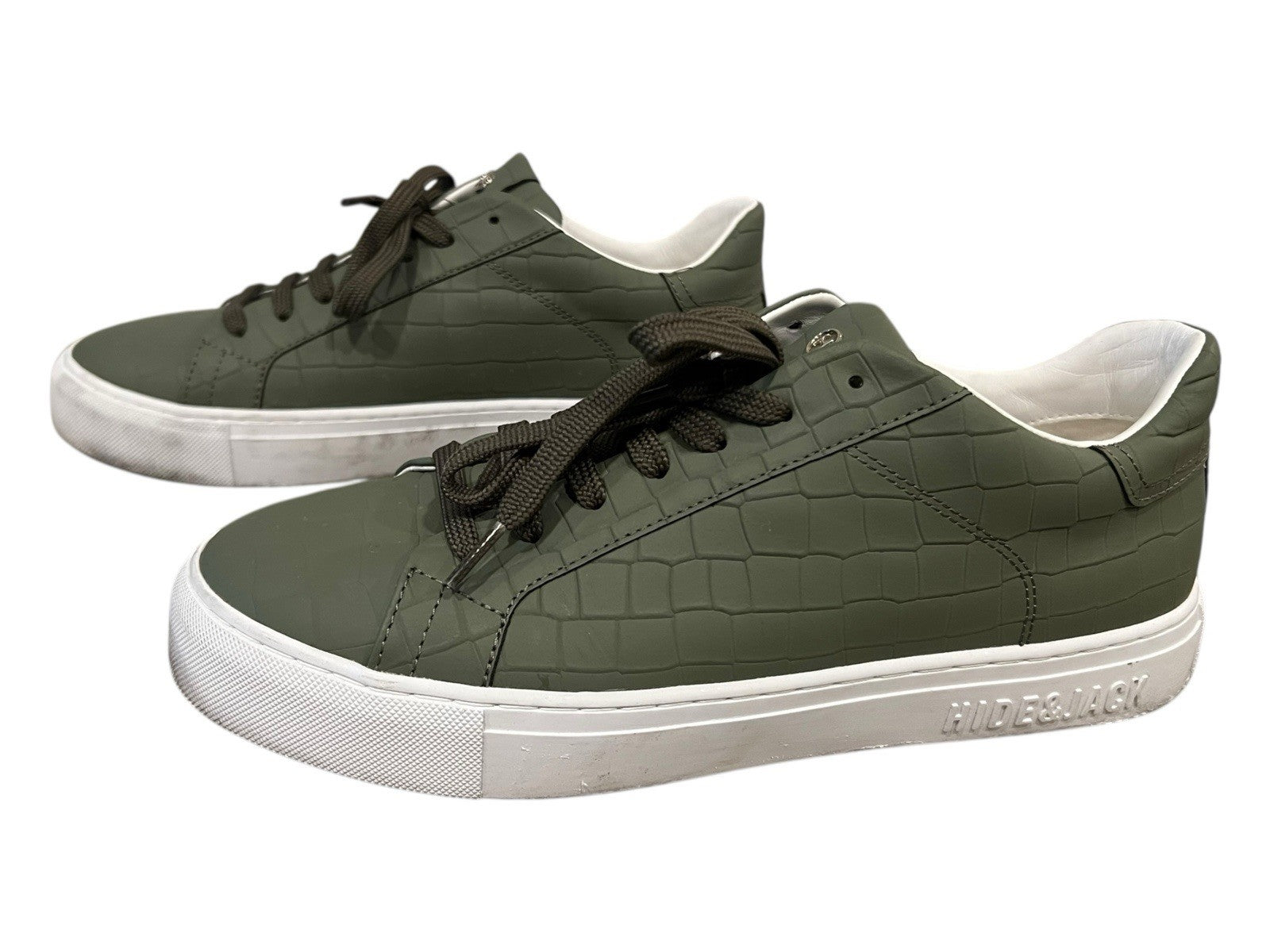 Hide & Jack Leather Croc Embossed Sneaker Green Size 10