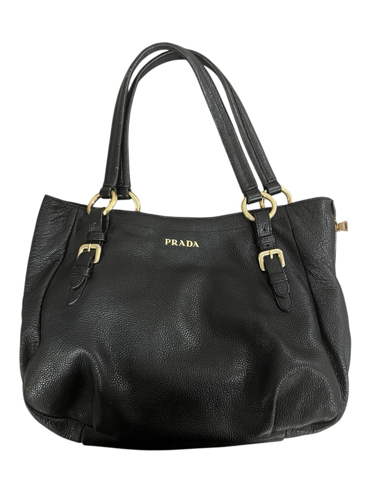 Prada Sacca Cervo Side Zippy Shoulder Bag Nero