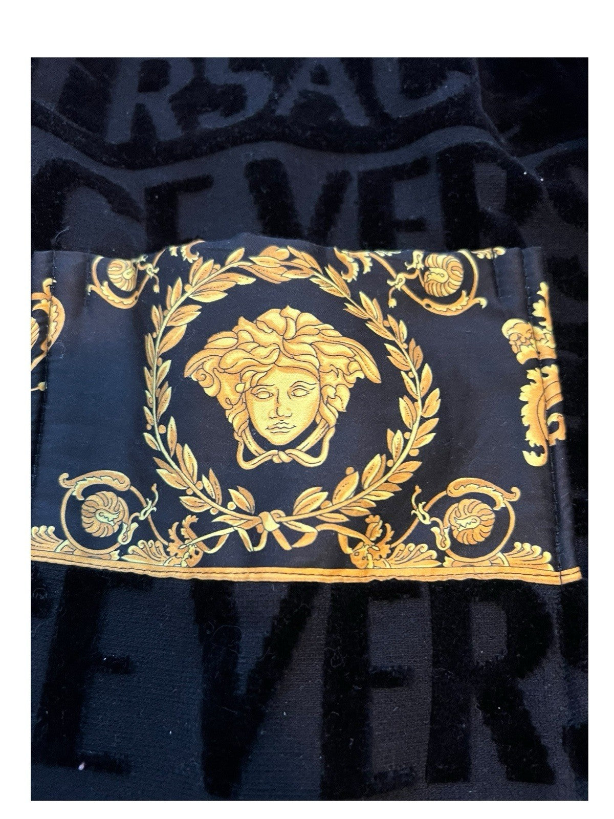 Authentic Versace All-Over Logo Jacquard Robe / Coat – Black & Gold (With Belt) 