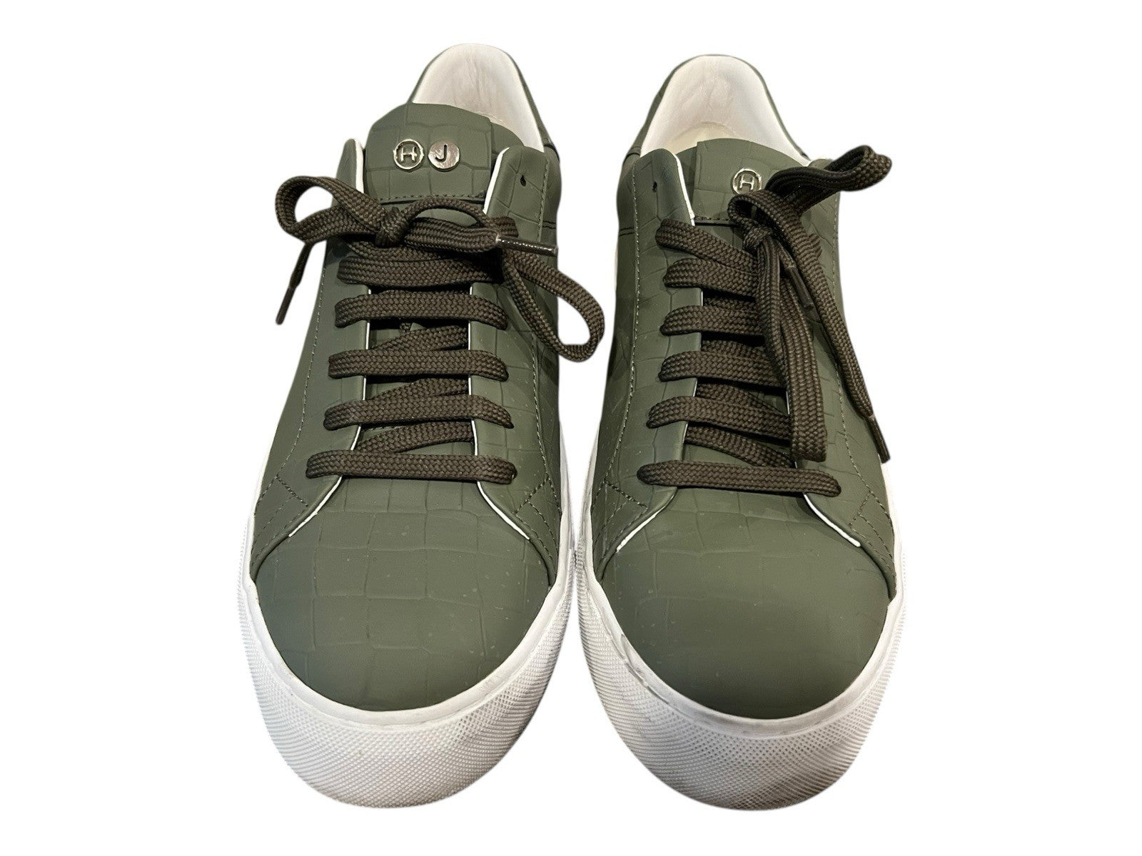 Hide & Jack Leather Croc Embossed Sneaker Green Size 10