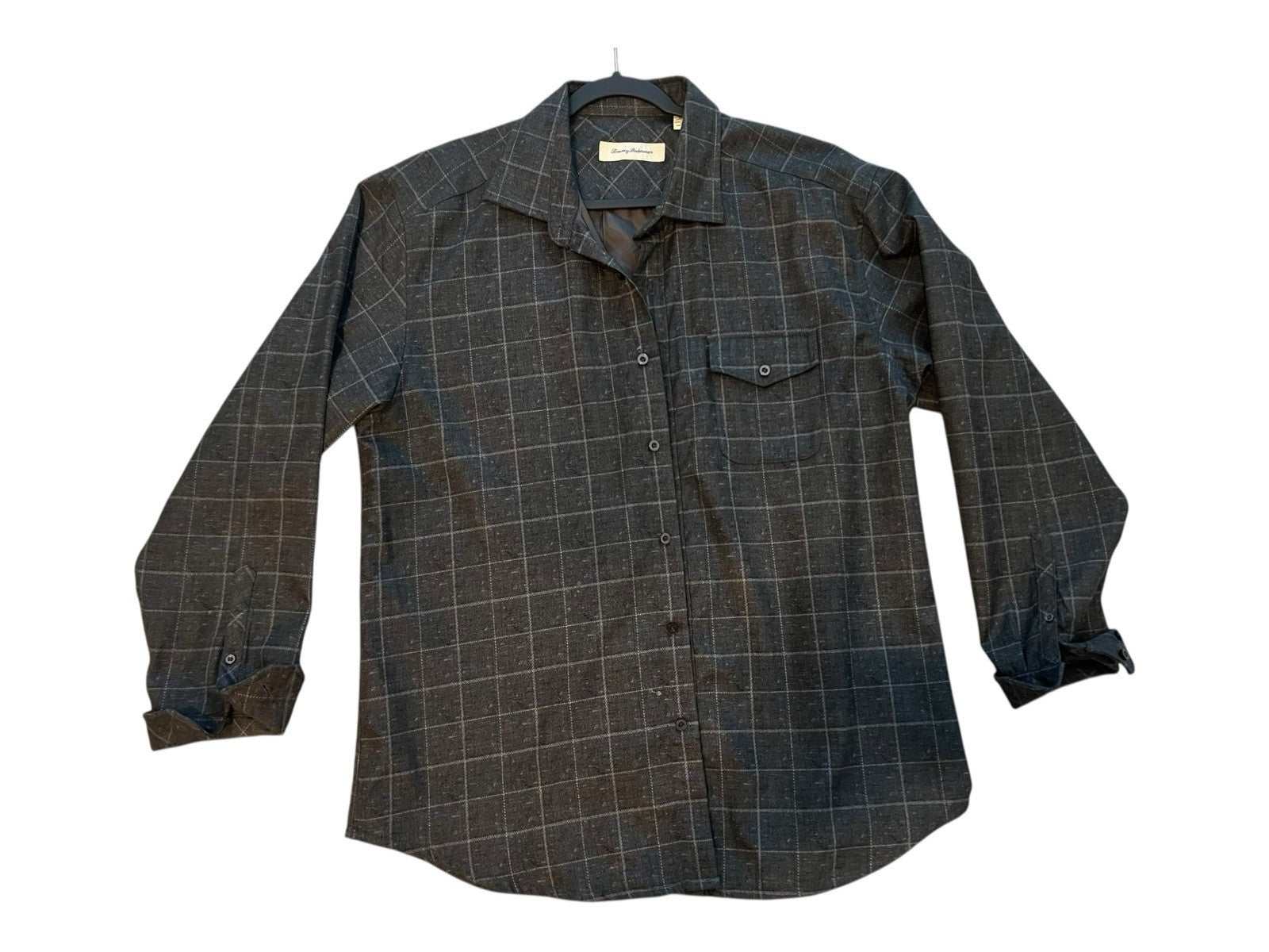 Tommy Bahama Shacket Jacket Men's Size  XL Brown Plaid Button Up Shirt Pockets