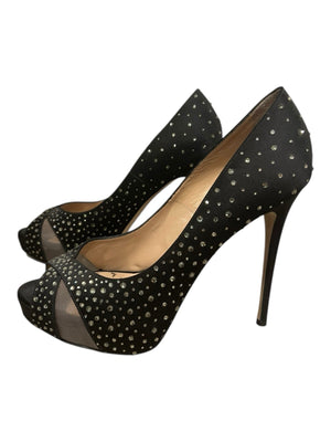 Valentino Black Satin and Mesh Crystal Embellished Platform Pumps Size 39