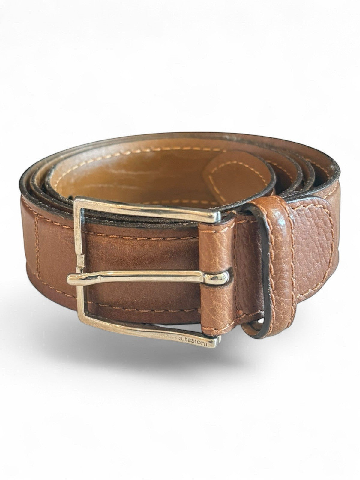 A. Testoni Brown Genuine Leather Belt Size 46/115
