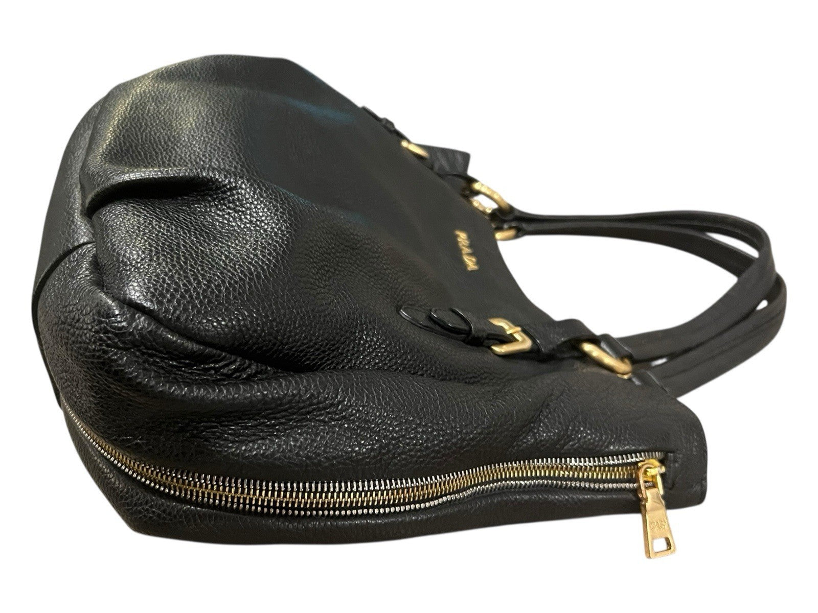 Prada Sacca Cervo Side Zippy Shoulder Bag Nero