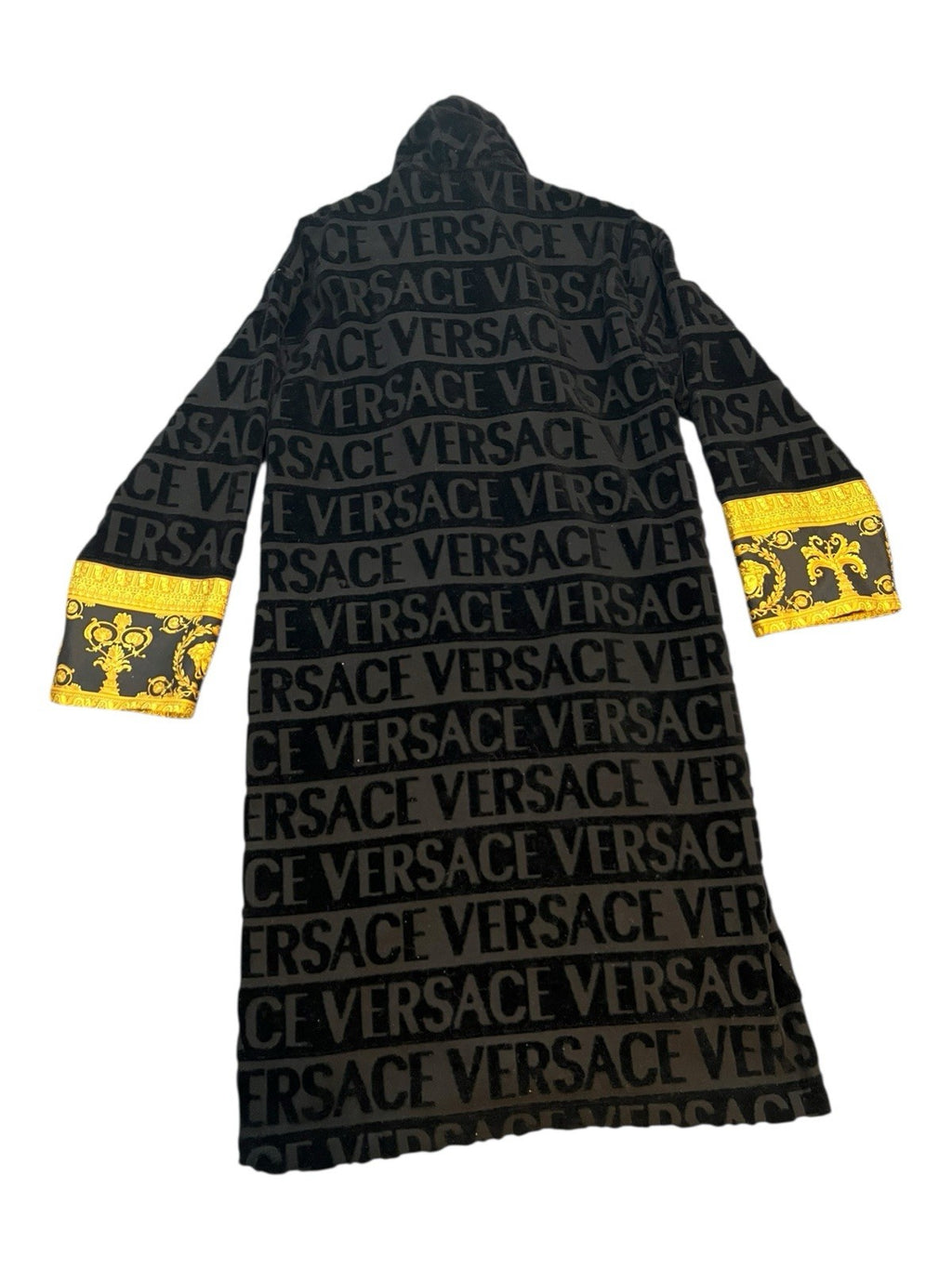 Authentic Versace All-Over Logo Jacquard Robe / Coat – Black & Gold (With Belt) 