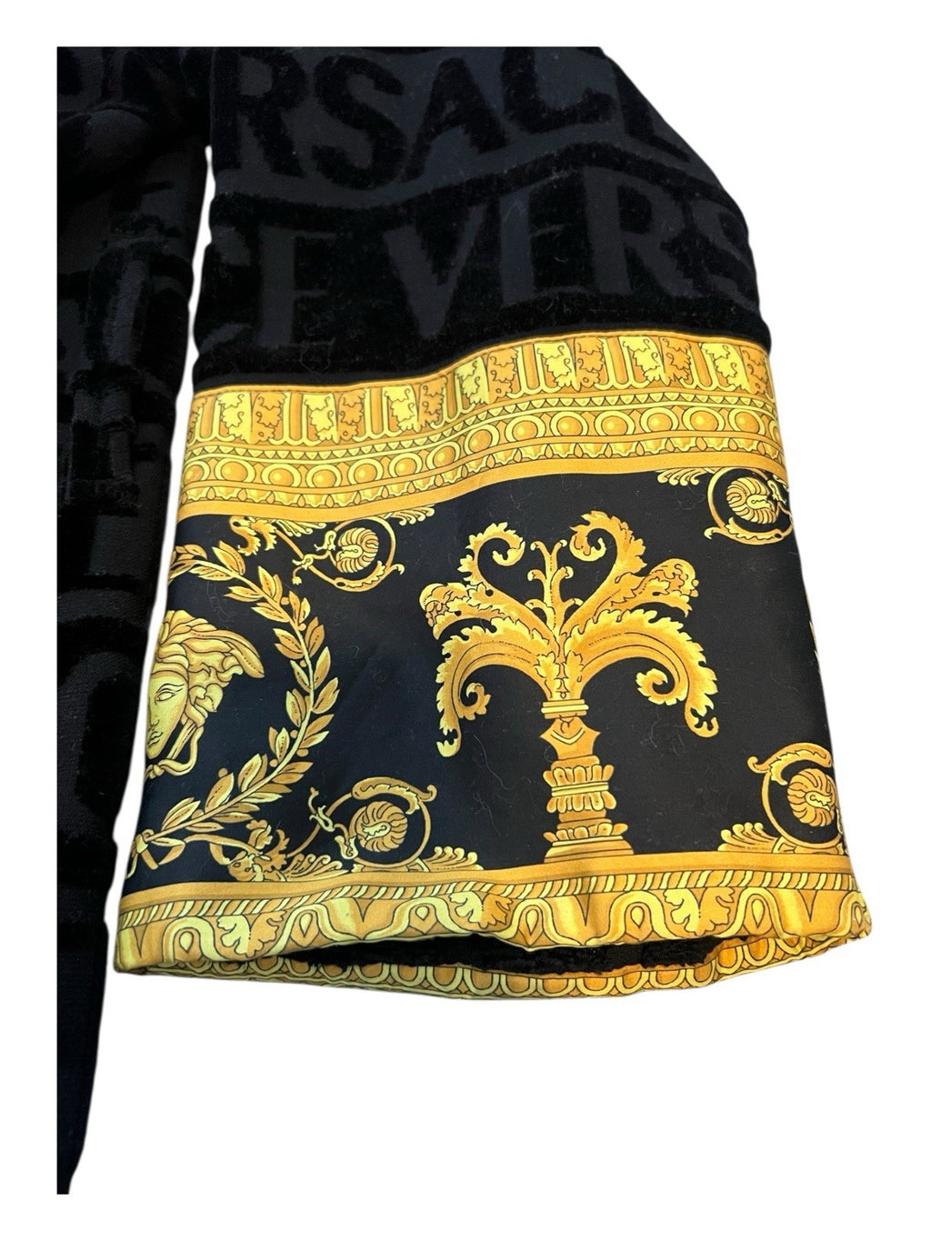 Authentic Versace All-Over Logo Jacquard Robe / Coat – Black & Gold (With Belt) 