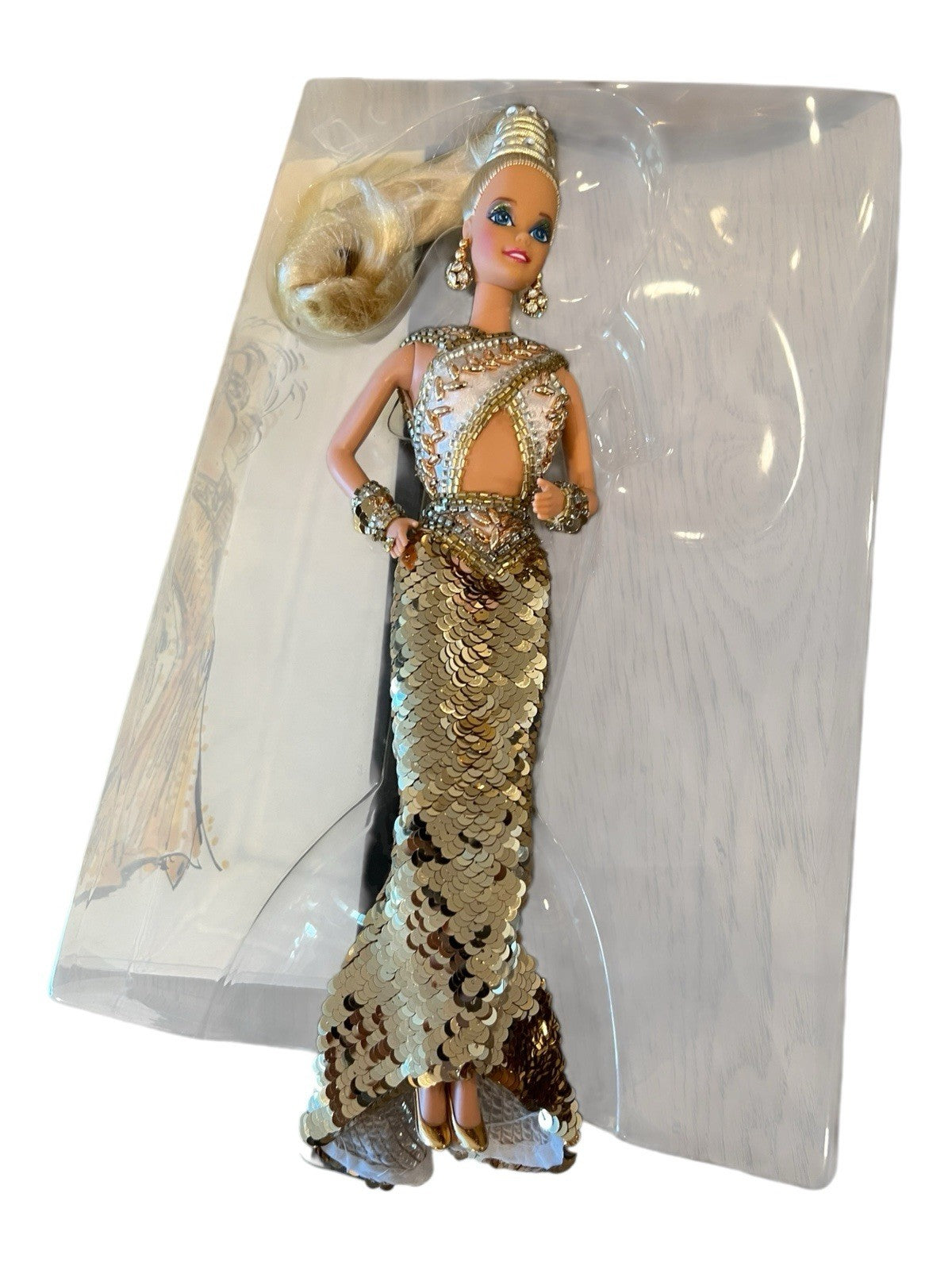 Mattel Barbie Doll Bob Mackie Gold 1990 Limited Edition Vintage box lid is broke