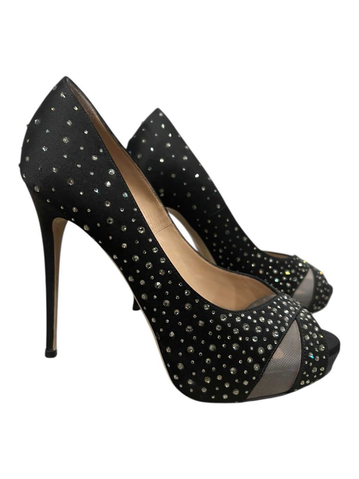 Valentino Black Satin and Mesh Crystal Embellished Platform Pumps Size 39