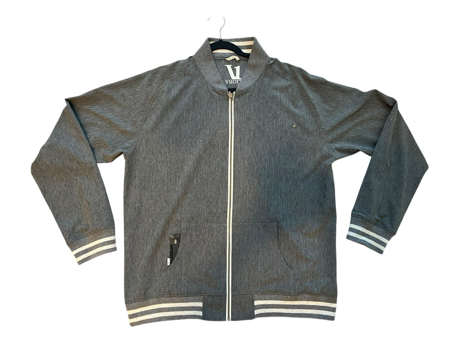 Vuori Men’s Full Zip Track Jacket – Gray – Size XL – Lightweight Stretch Bomber